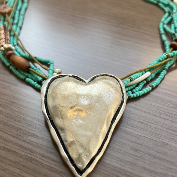Turquoise, brown and silver heart necklace - Picture 2 of 3